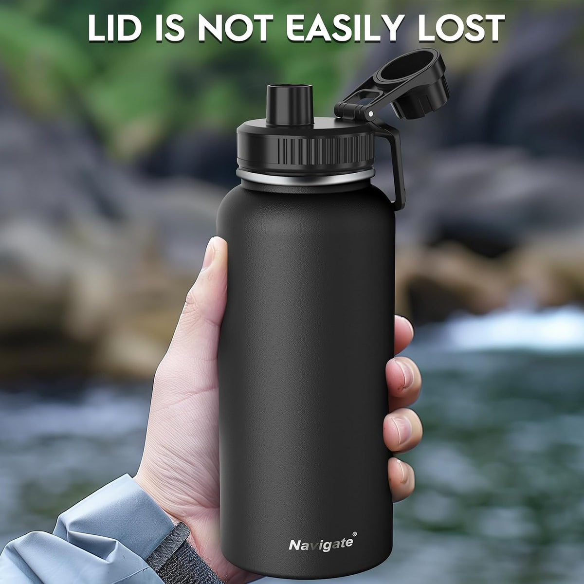 32 oz Insulated Stainless Steel Water Bottle – Wide Mouth, Leakproof Spout & Handle Lids