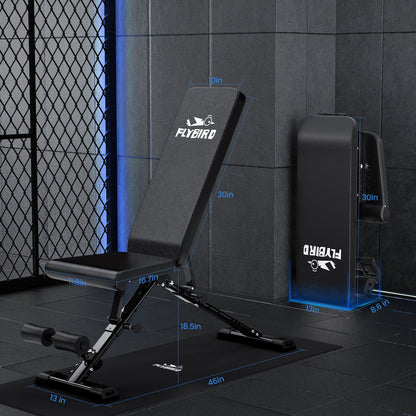 Collapsible Adjustable Weight Bench - Heavy Duty Foldable Fitness Exercise Utility, with 800 Lbs. Weight Capacity, Black