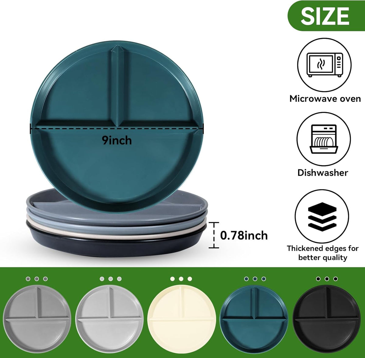 Transform Your Eating Habits with Our 9 Inch Portion Control Plate Set - 5 Stylish Divided Plates for Healthy Weight Management