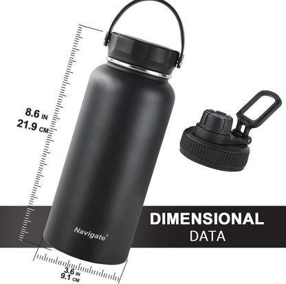 32 oz Insulated Stainless Steel Water Bottle – Wide Mouth, Leakproof Spout & Handle Lids