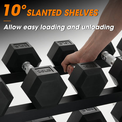 Mikolo Rubber Hex Dumbbell Set with Rack – 550 lb Home Gym Weight Set