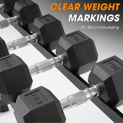 Mikolo Rubber Hex Dumbbell Set with Rack – 550 lb Home Gym Weight Set