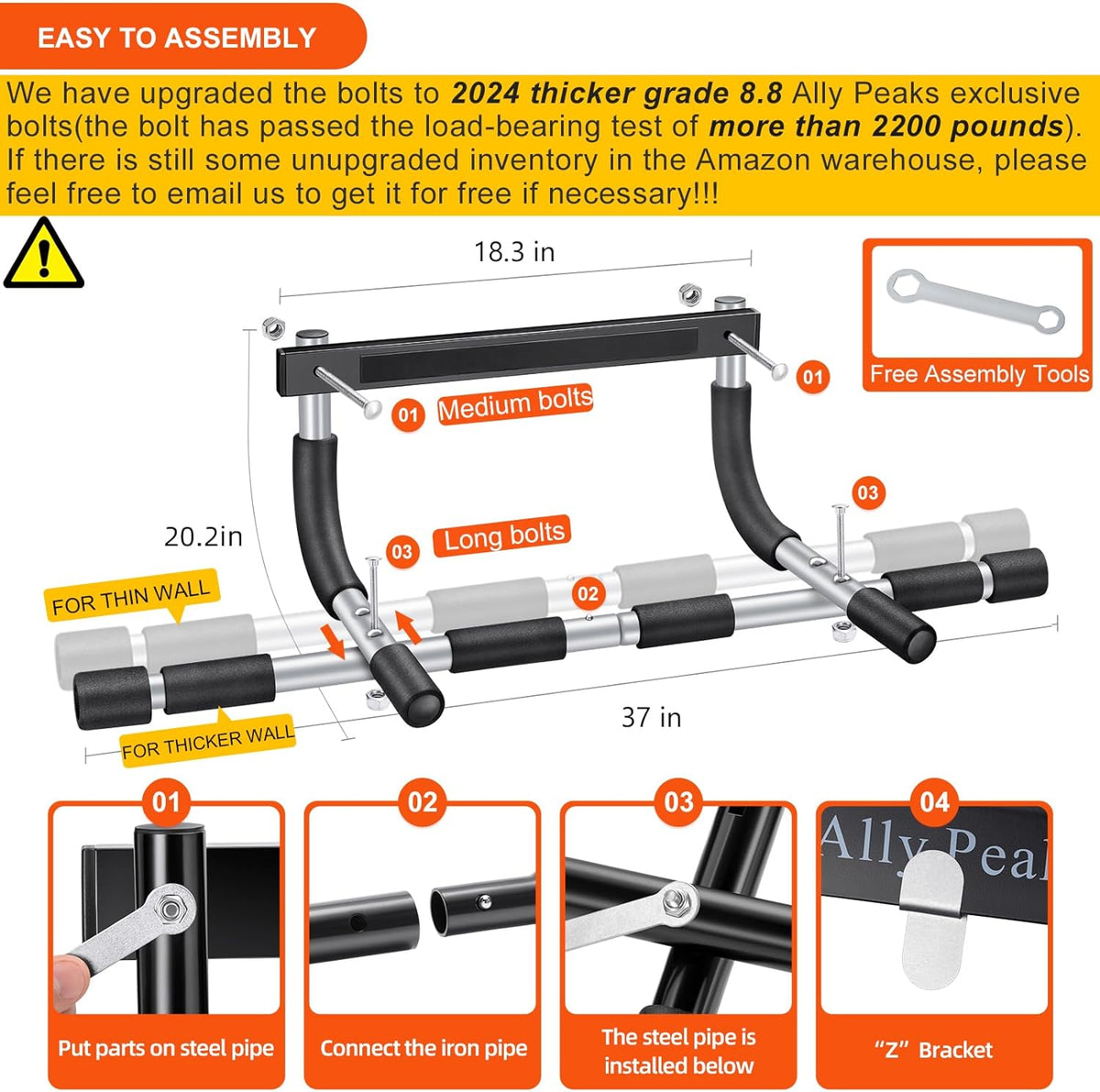 Heavy‑Duty Doorway Pull‑Up Bar – Multi‑Grip Upper Body Trainer (440 lb Capacity)