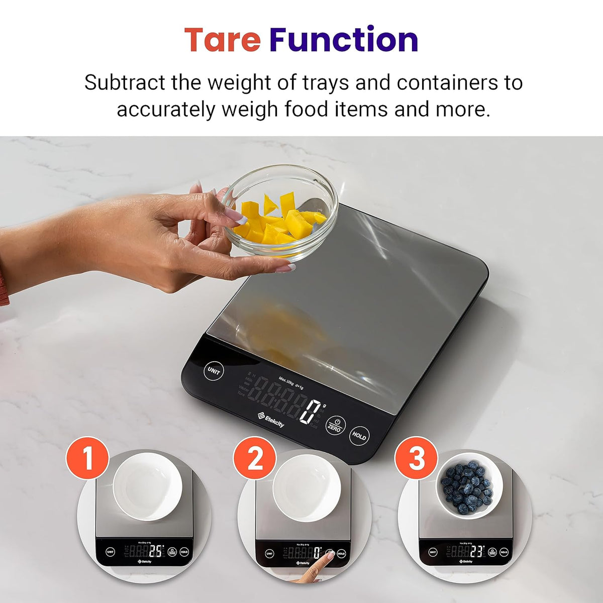 Precision Digital Kitchen Scale - 22Lb Capacity, Waterproof, USB Rechargeable, Perfect for Weight Loss, Baking & Cooking, 5 Units, 304 Stainless Steel