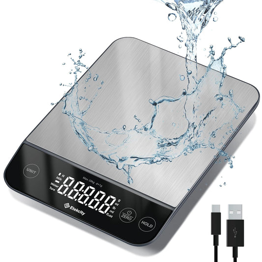 Precision Digital Kitchen Scale - 22Lb Capacity, Waterproof, USB Rechargeable, Perfect for Weight Loss, Baking & Cooking, 5 Units, 304 Stainless Steel
