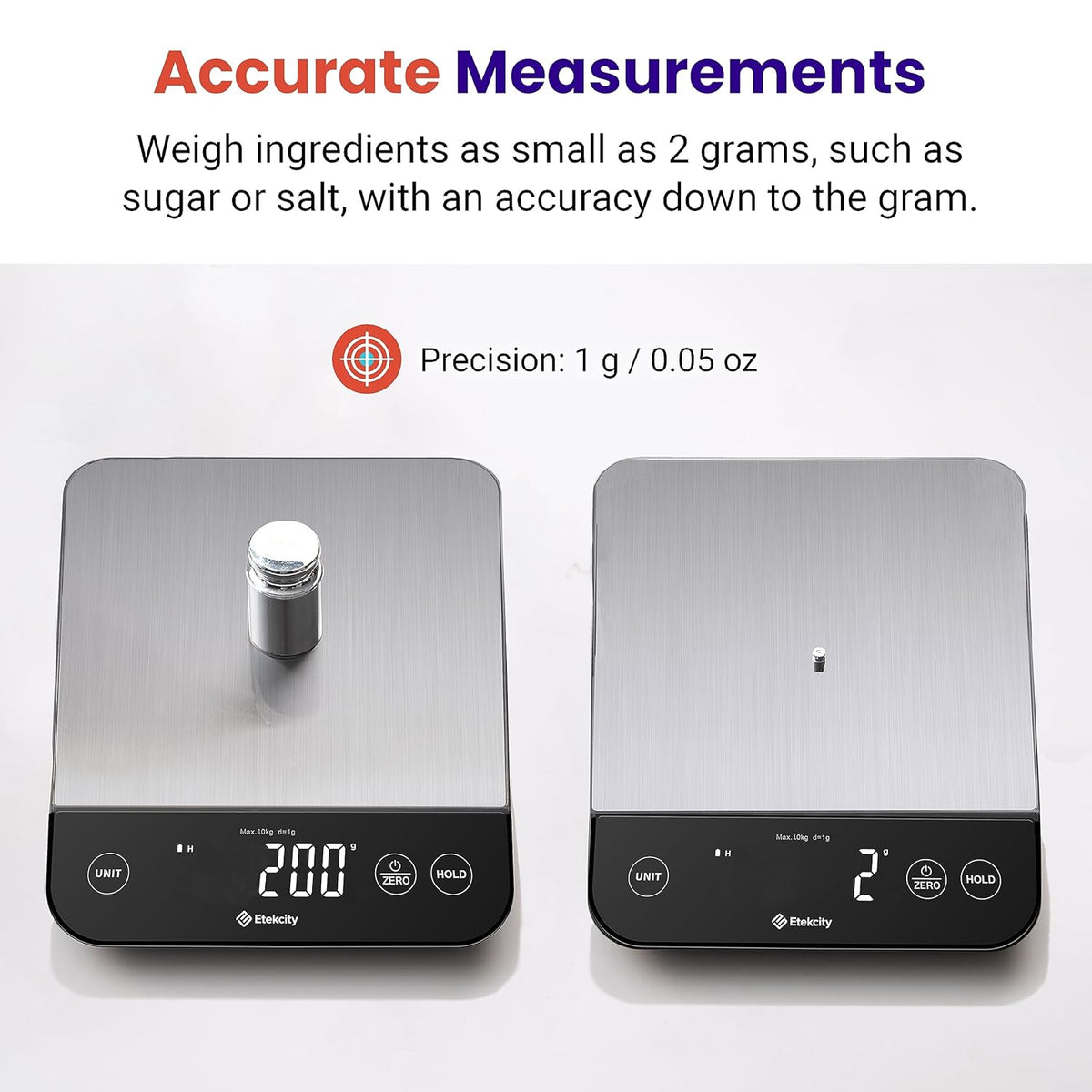 Precision Digital Kitchen Scale - 22Lb Capacity, Waterproof, USB Rechargeable, Perfect for Weight Loss, Baking & Cooking, 5 Units, 304 Stainless Steel