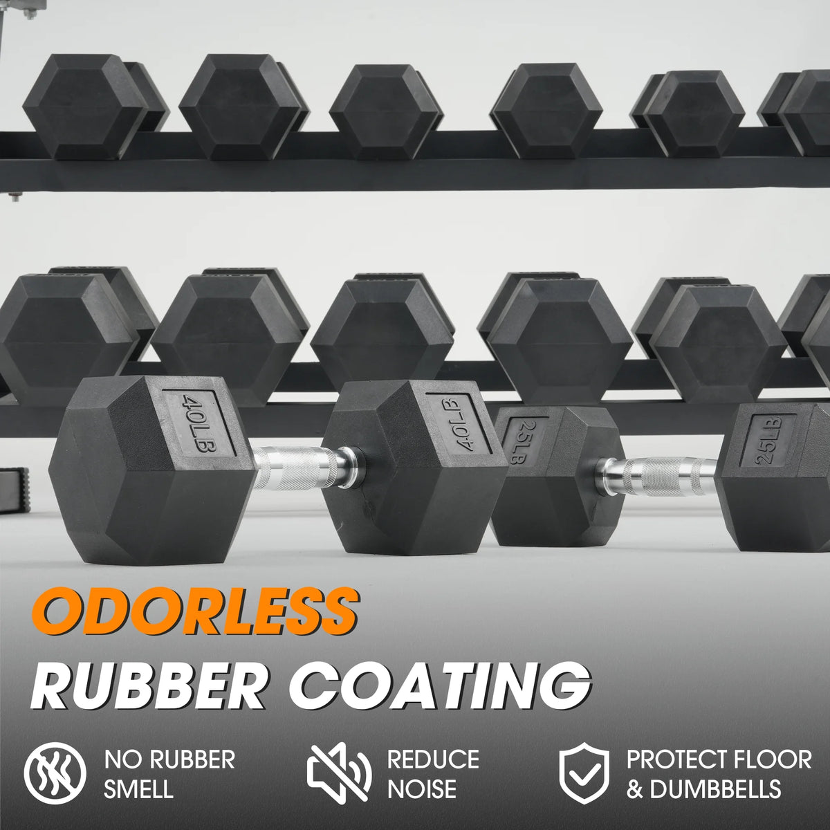 Mikolo Rubber Hex Dumbbell Set with Rack – 550 lb Home Gym Weight Set