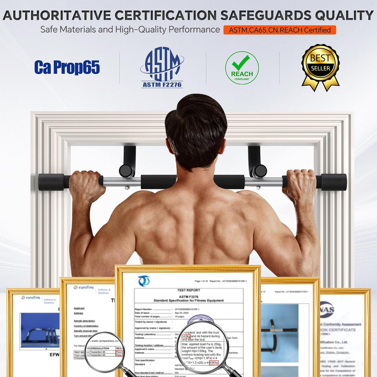 Heavy‑Duty Doorway Pull‑Up Bar – Multi‑Grip Upper Body Trainer (440 lb Capacity)