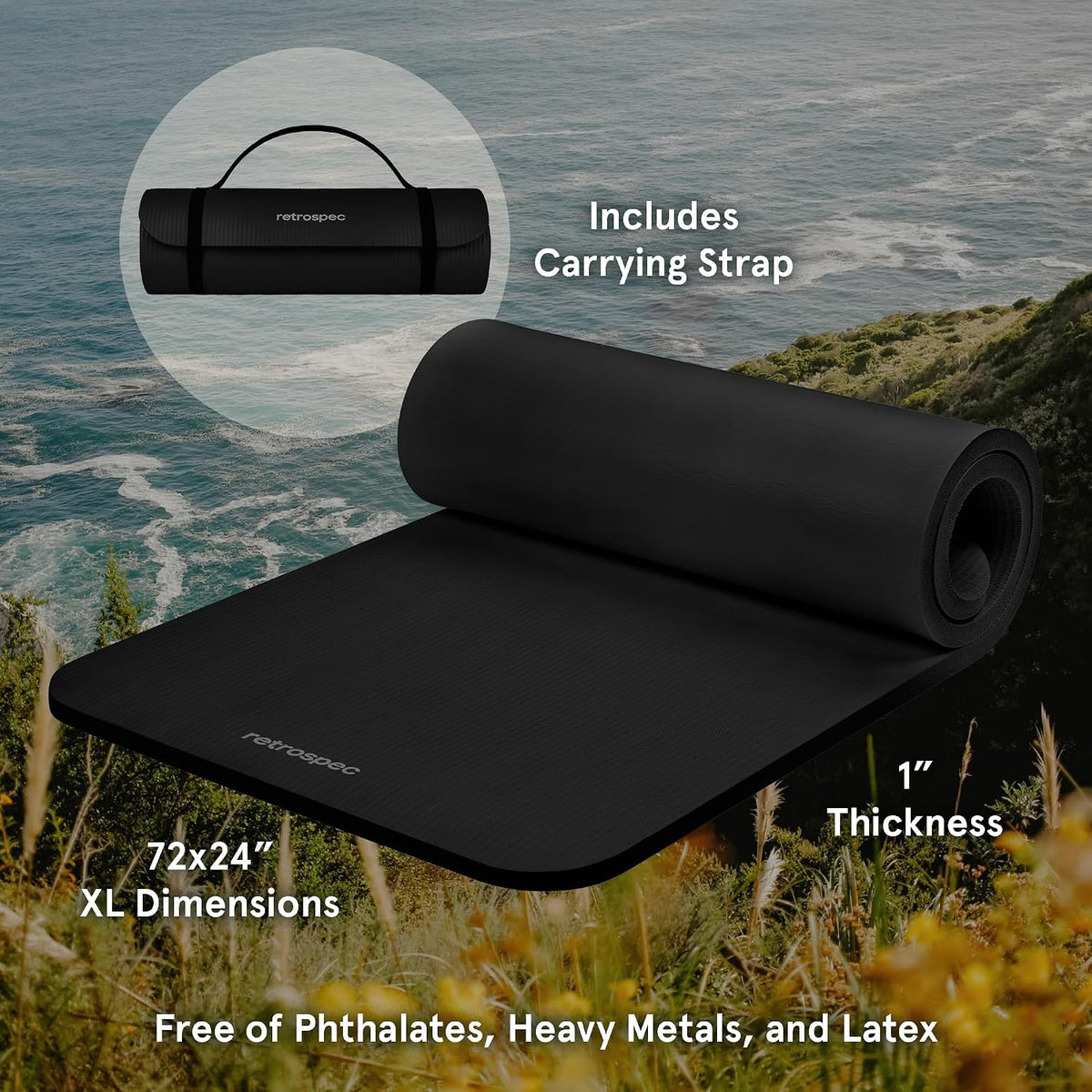 1-Inch Thick Black Yoga Mat – Joint-Friendly Support for Men Over 50
