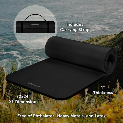 1-Inch Thick Black Yoga Mat – Joint-Friendly Support for Men Over 50