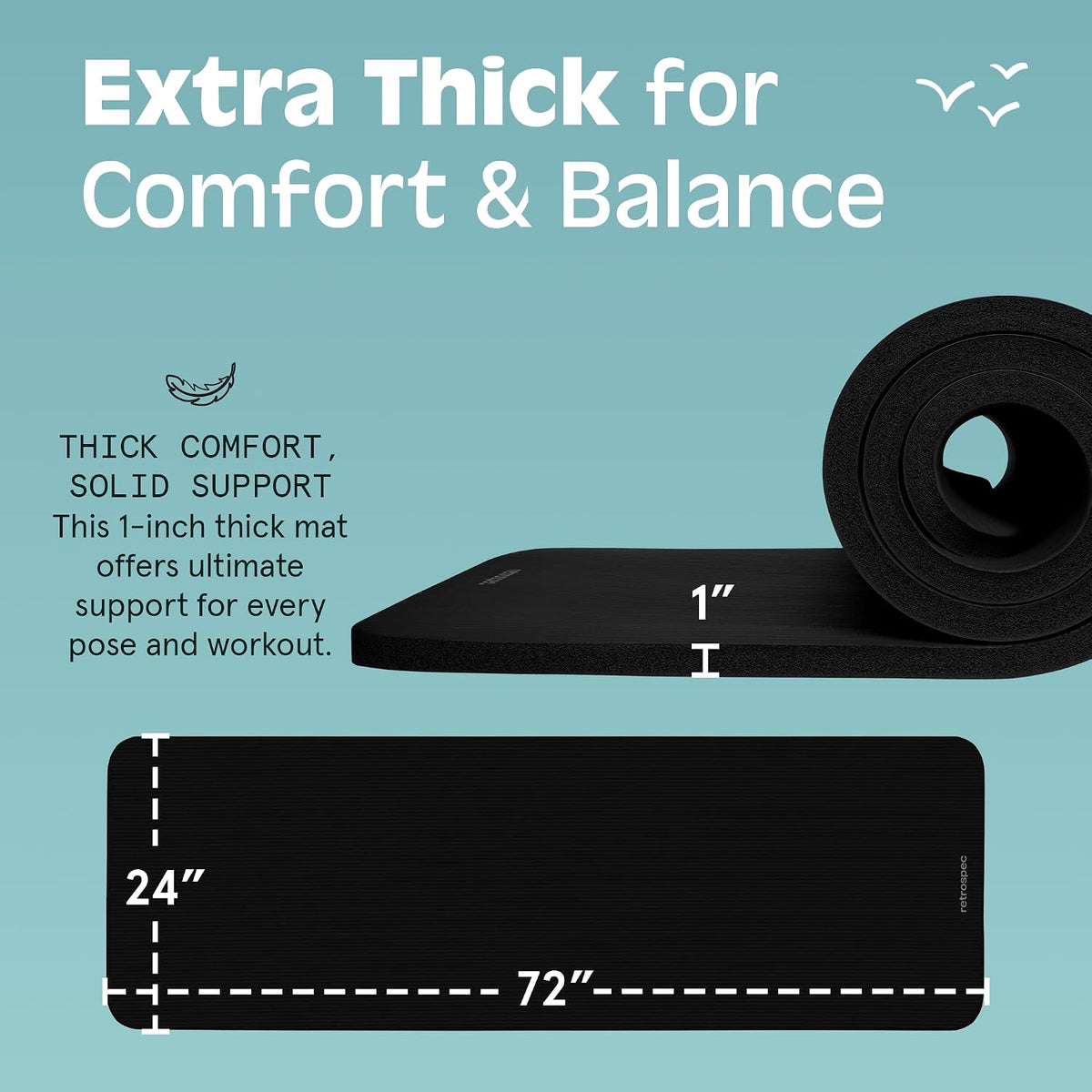 1-Inch Thick Black Yoga Mat – Joint-Friendly Support for Men Over 50