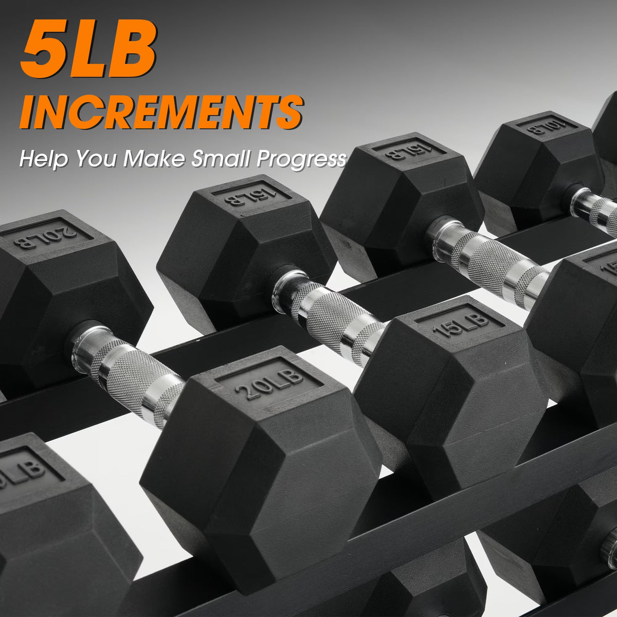 Mikolo Rubber Hex Dumbbell Set with Rack – 550 lb Home Gym Weight Set