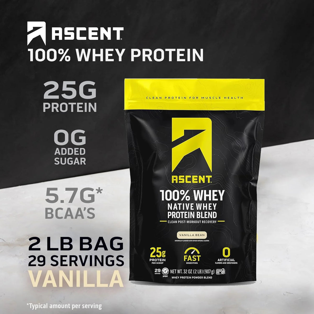 Ascent Native Fuel Whey Protein Powder – Vanilla Bean (2 lb)