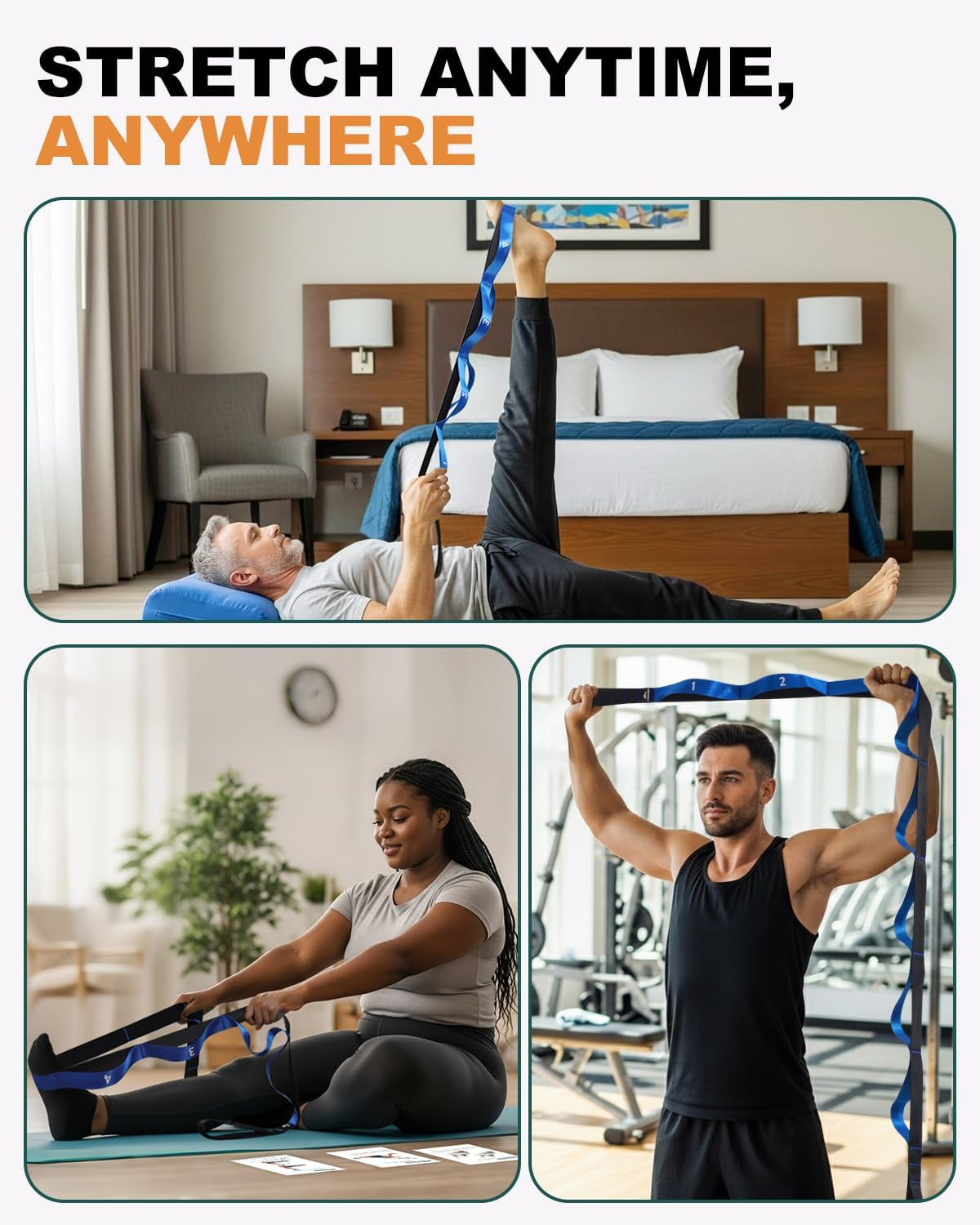 Premium Non-Elastic Yoga Stretch Straps with Loops - Durable Nylon Bands for Flexibility, Physical Therapy, and Hamstring Stretches - Includes Guidance for Optimal Use