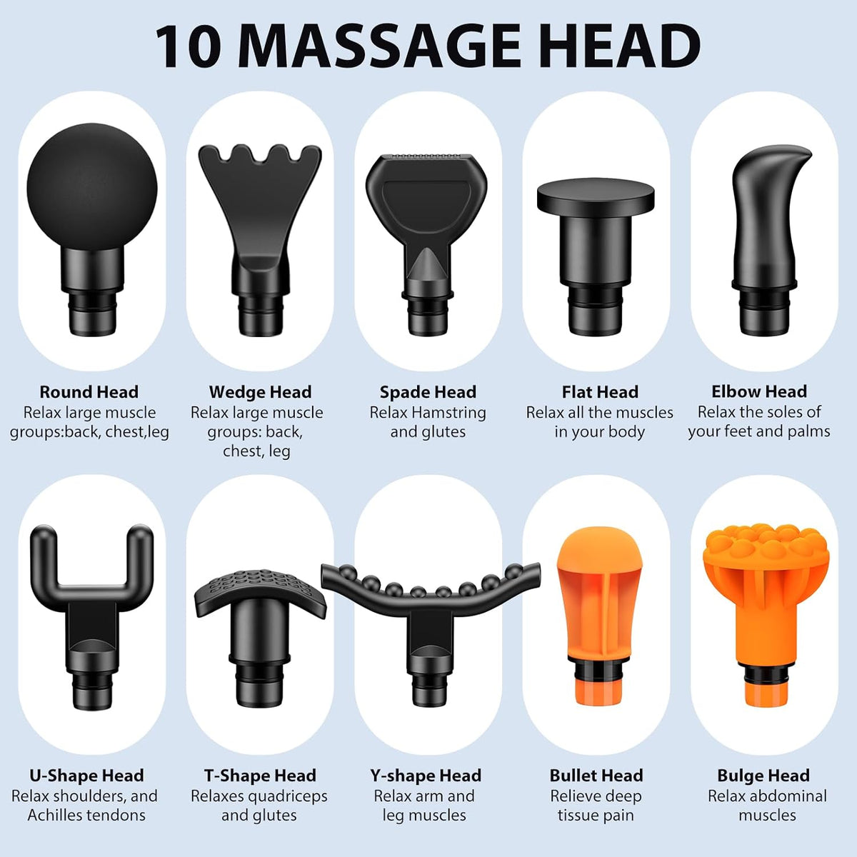 ⭐ Deep Tissue Massage Gun – Quiet Percussion Massager with 10 Heads