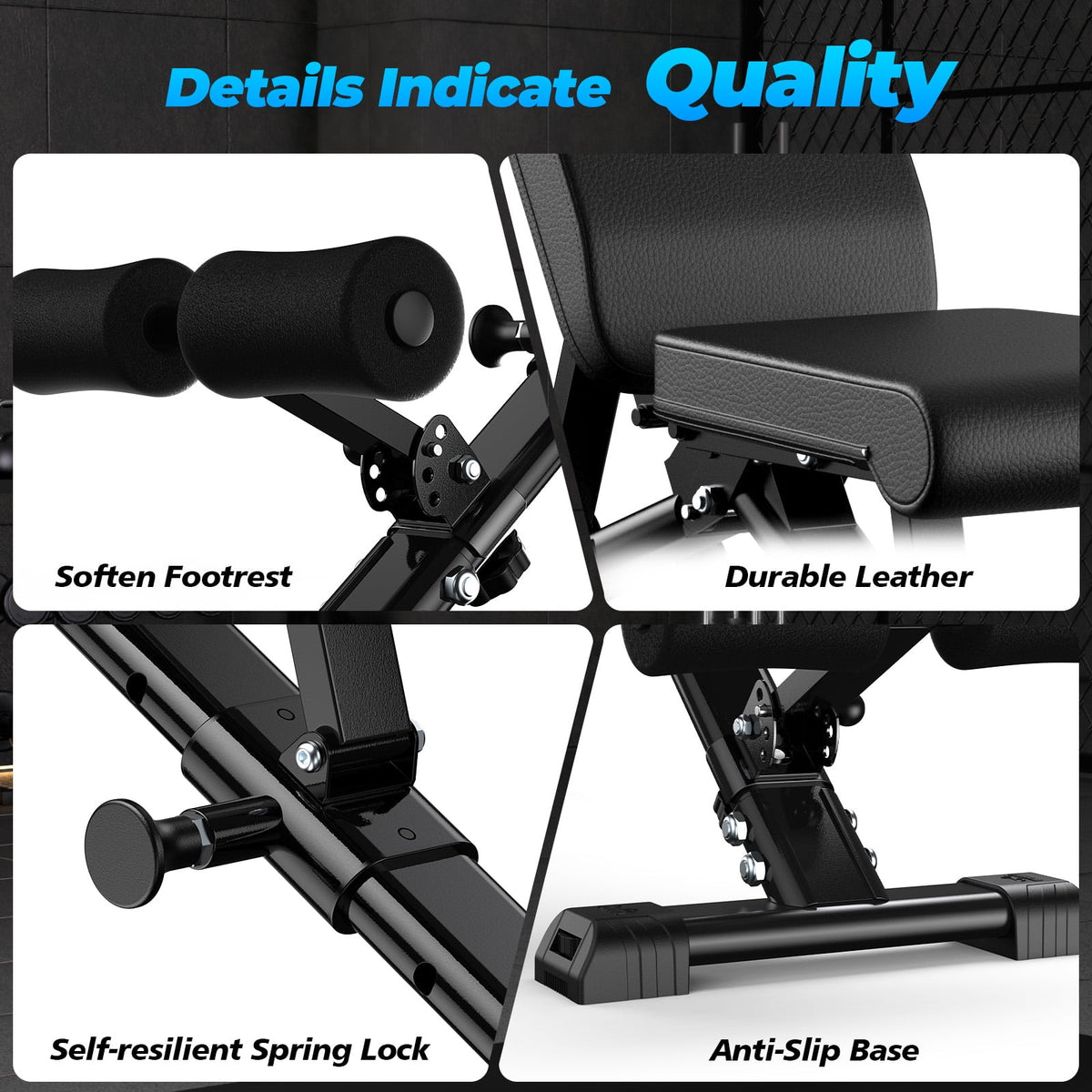 Collapsible Adjustable Weight Bench - Heavy Duty Foldable Fitness Exercise Utility, with 800 Lbs. Weight Capacity, Black