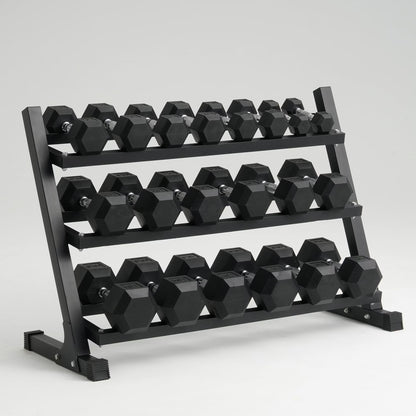 Mikolo Rubber Hex Dumbbell Set with Rack – 550 lb Home Gym Weight Set