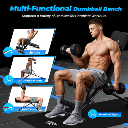 Collapsible Adjustable Weight Bench - Heavy Duty Foldable Fitness Exercise Utility, with 800 Lbs. Weight Capacity, Black